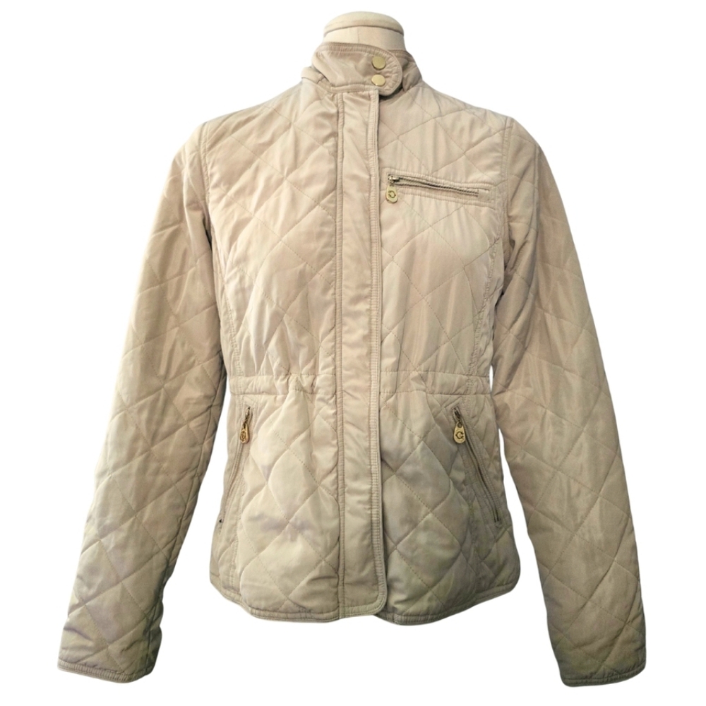 C. WONDER Tan Diamond Quilted Jacket Gold Hardware Preppy Equestrian Size Small